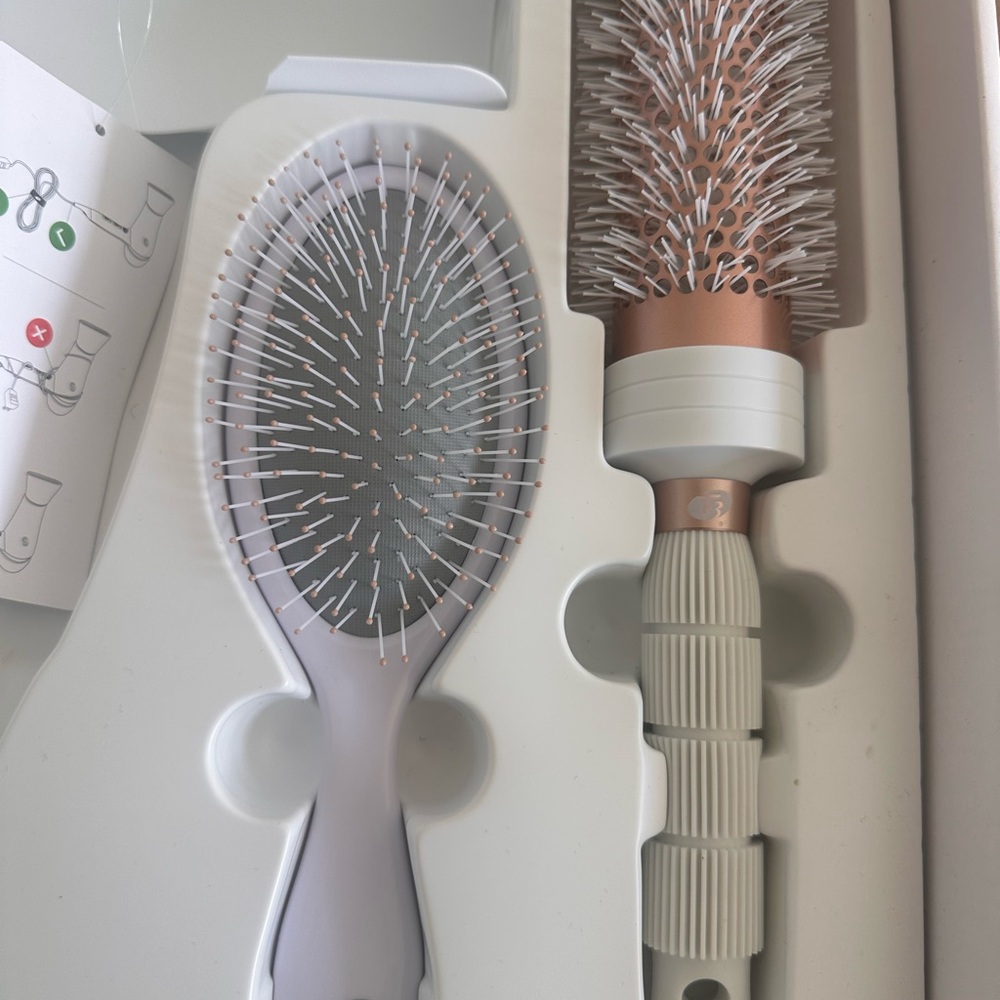 T3 Rose Gold and Light Gray Paddle & Round Styling Brush Set
